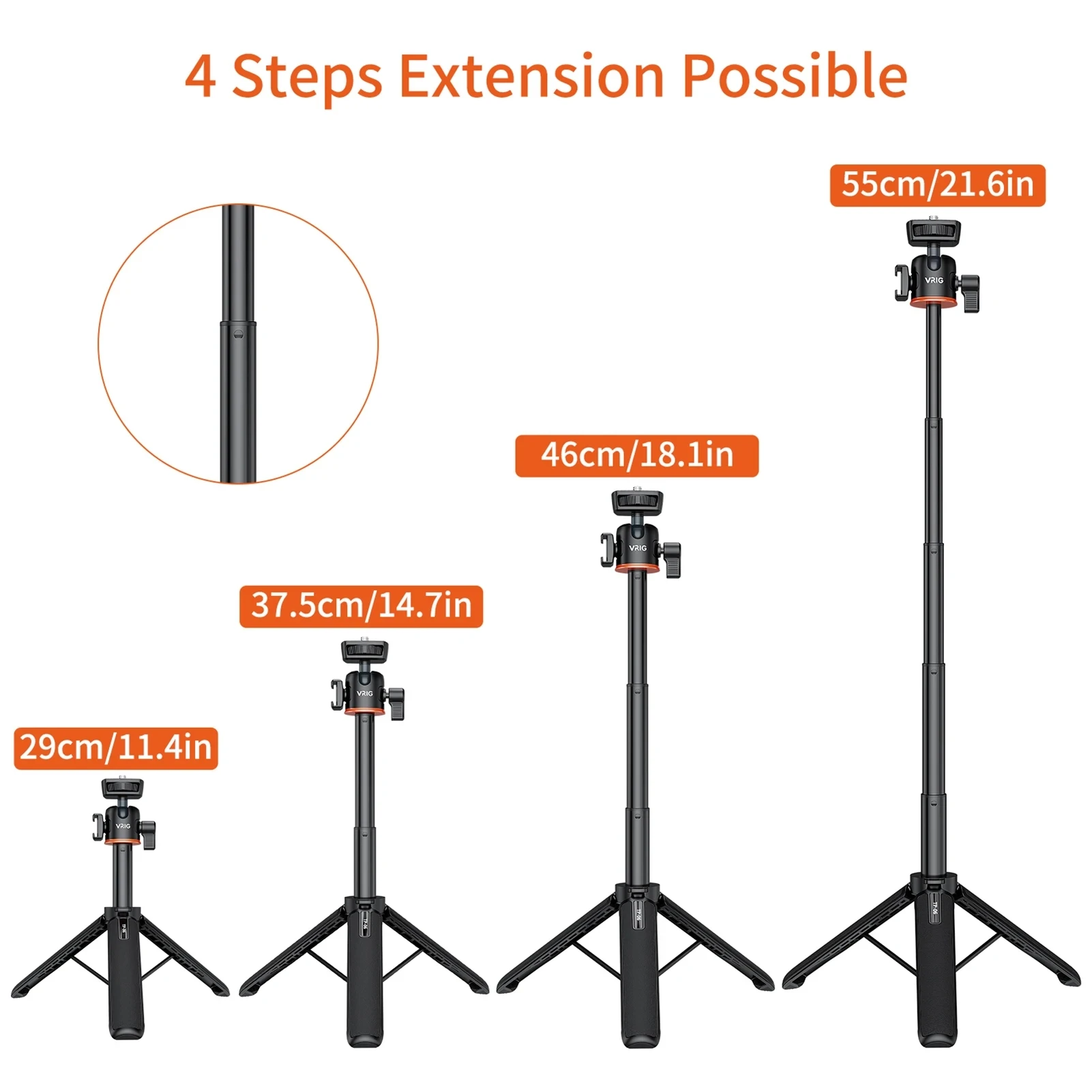 VRIG TP-06 Portable Screw Cold Shoe Mount Selfie Stick Tripod Stand with 1/4 Inch for Vlog Live Streaming Selfie Video Recording