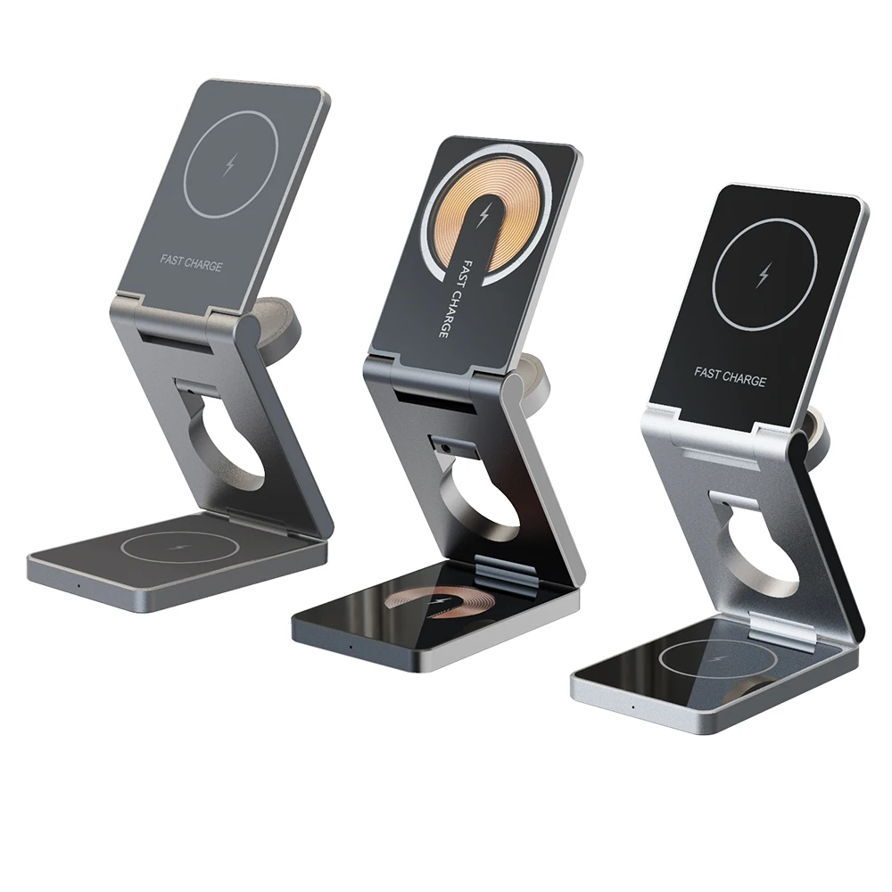 custom oem cyberpunk portable folding 3in1 magnetic 3 in one 1 charger wireless quick charging stand dock station