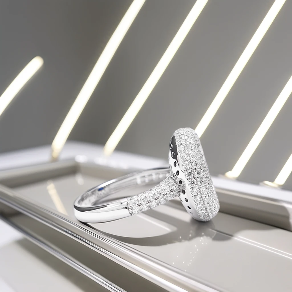 Luxury 925 Sterling Silver Party Ring with Blue Synthetic Zircon 18K Enamel Brilliant Cut Diamond CNAS Certified Anniversary