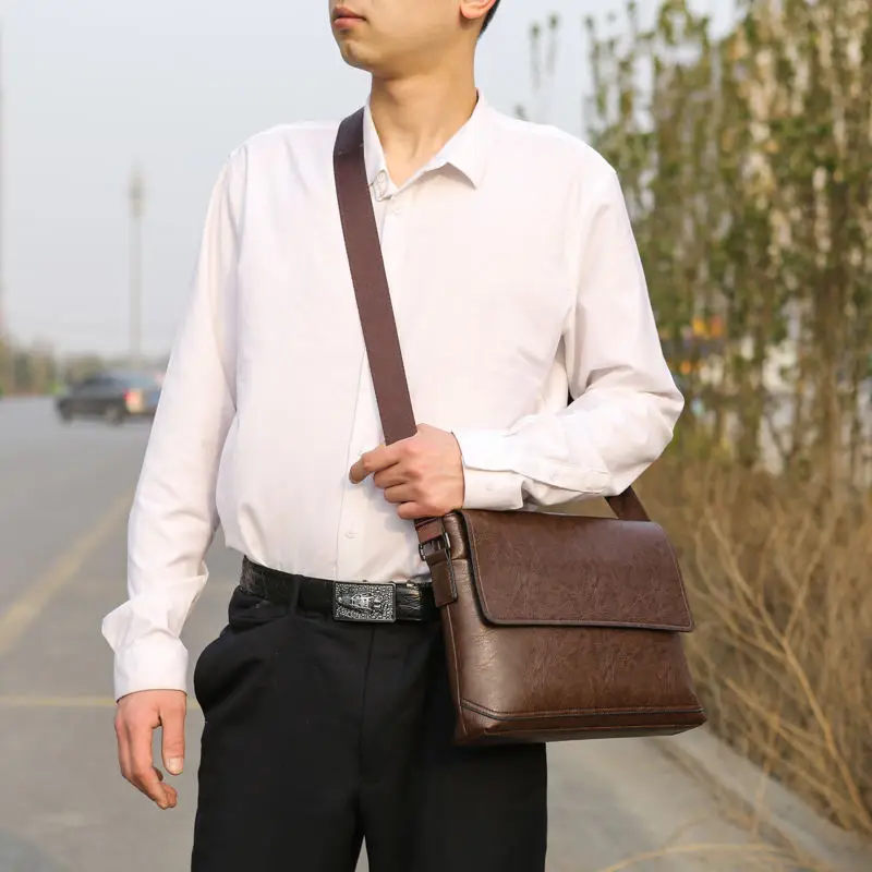 2024 New Style Leather Men Messenger Sling Bags Fashion Business Shoulder Bag Causal Crossbody Bag For Men