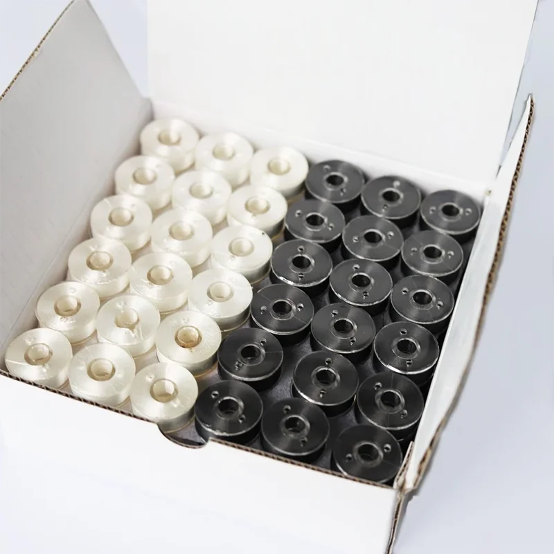 Factory Price 75D/2 144 bobbins L M A Style Polyester Pre Wound Embroidery Bobbin Thread with Plastic Size