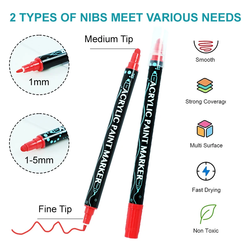 Dual Tip Acrylic Ink Paint Marker Pen Fine Brush Tip Graffiti Acrylic Permanent Ink Paint Acrylic Marker