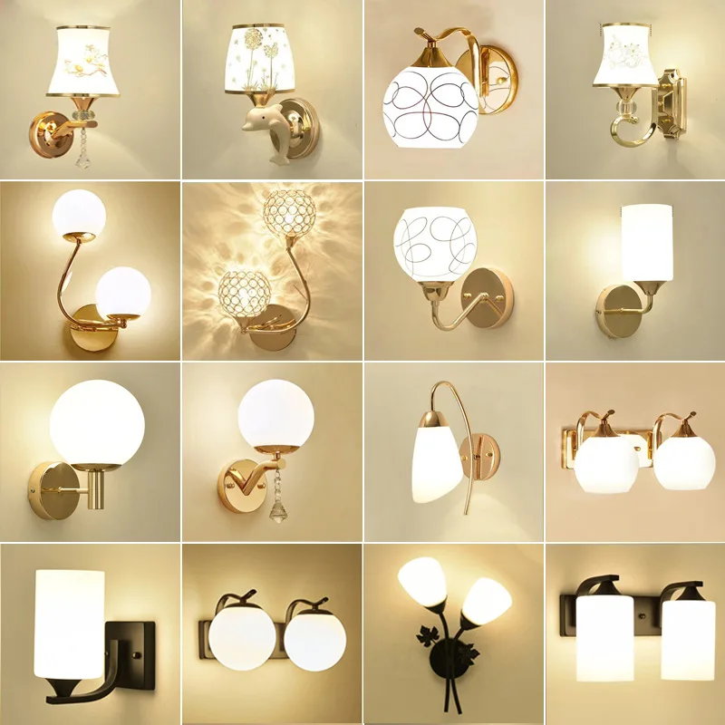 Glass LED wall lamp AC85-265V warm white bed room bedside living room interior wall lamp gold black indoor wall light