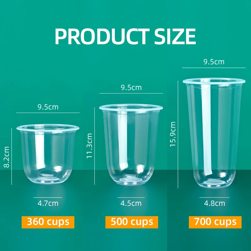 Disposable plastic cup 95 caliber U-shaped transparent PP plastic cup Bubble tea boba cup with lid