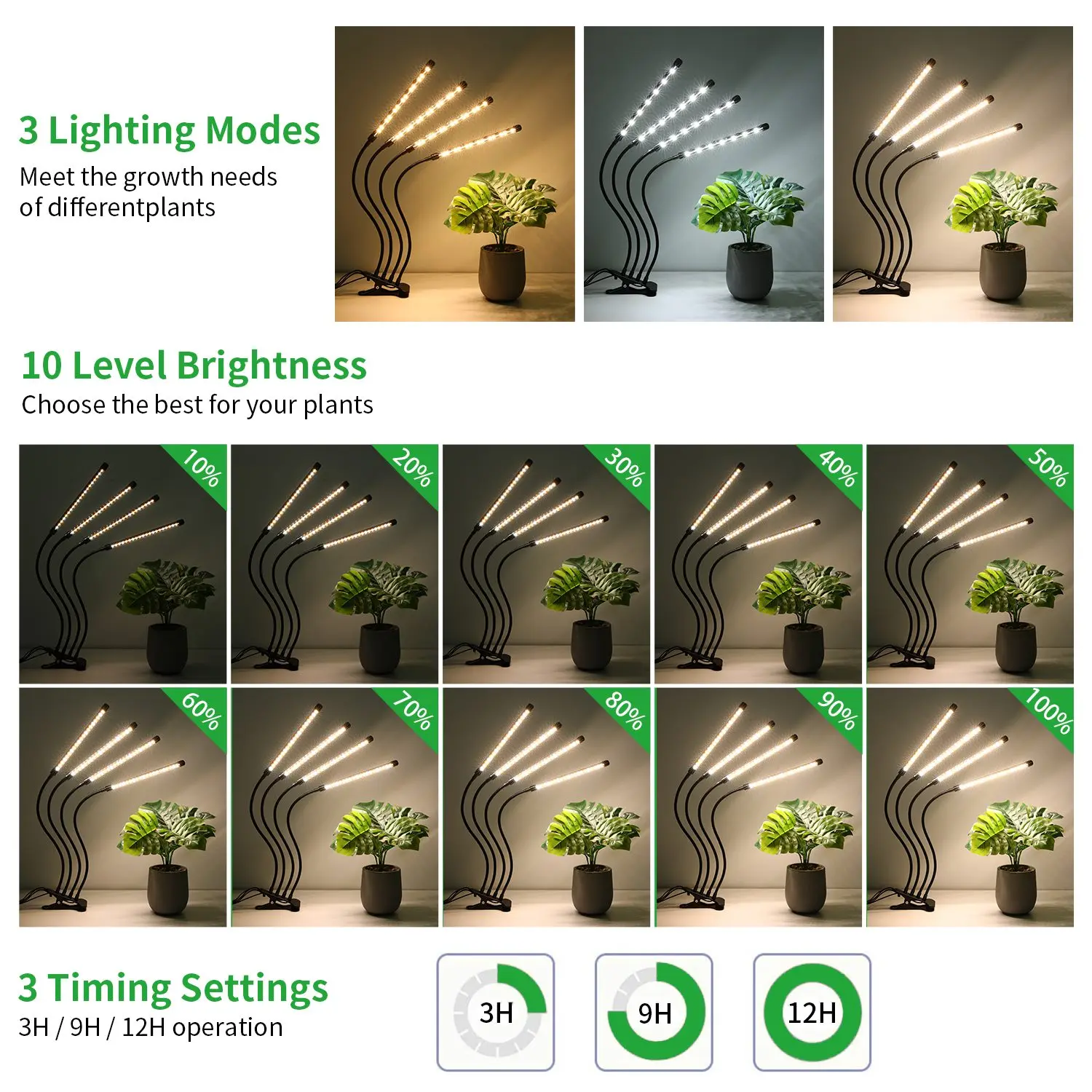 Прикрепляющееся светодиодное лампы для роста растений с адаптером селфи-стик LED Grow Light 3000K + 6000K полный спектр в помещении