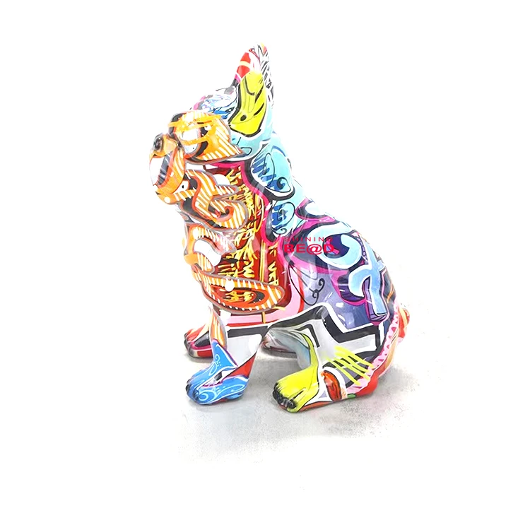 Creative Living Room Graffiti Resin Animal Statue Ornaments Colorful French Bulldog Statue For Office Wine Cabinet Decorations