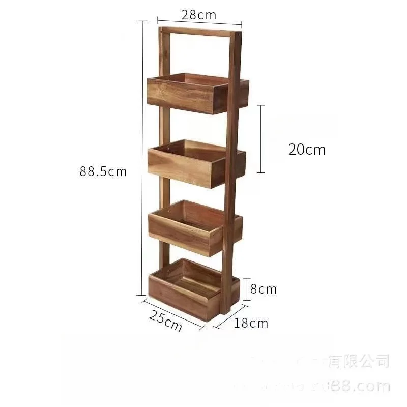 4-Tiers Floor Standing  Multifunctional Acacia Wood Household Storage Box Rack Bathroom Toiletries Storage Rack