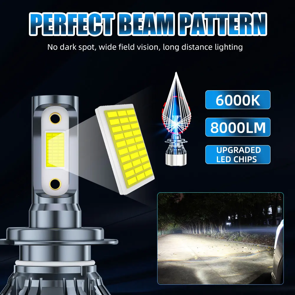 V3 8000 lumen H4 LED Headlight Bulbs H7 Car LED Headlight 9005 9006 Xenon Light Kit