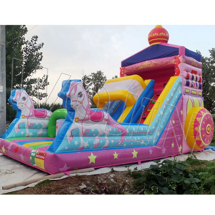 unicorn carriage theme kids inflatable castle slide inflatable bounce house slide for Event or birthday party