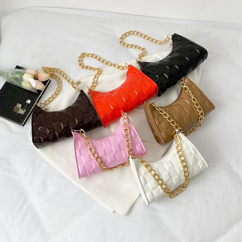 2024 Hot Sale PU Leather Small Handbags Women Cheap Indentation Underarm Shoulder Bag Simple Designer Bags for Girls