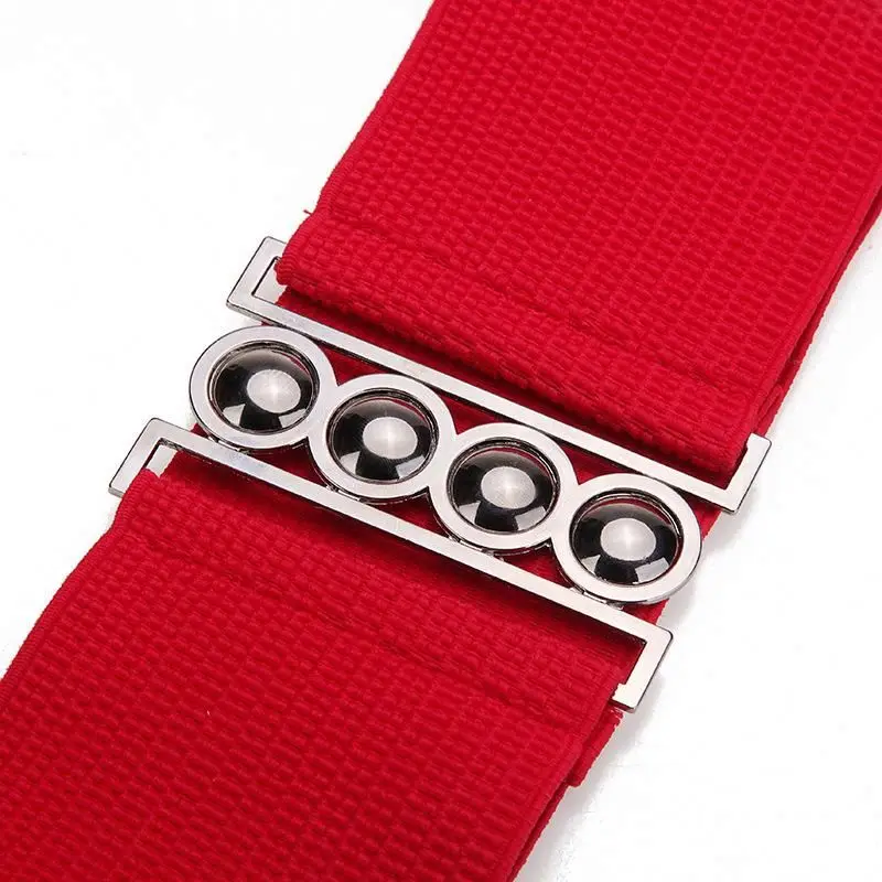 Fashionable four ring waist seal metal wide buckle elastic belt women