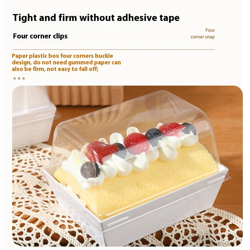 Disposable Plastic Lid Kraft Paper Printing Tiramisu Slice Cake Box for Baking and Food Storage