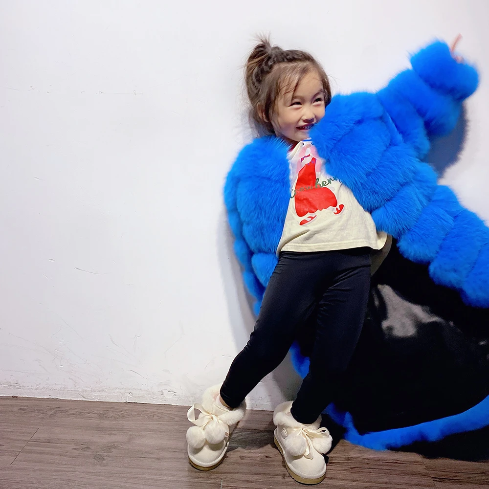 Hot Sale Warm Kids fox Fur Coat Long Coat 100% Natural Fur Winter Fur Coats for Girls