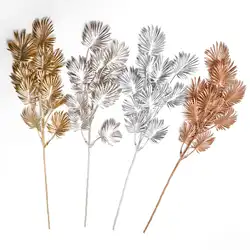Wholesale wedding home decor plastic golden palm orchid eucalyptus hanging golden flowers plant leaves artificial gold leaf