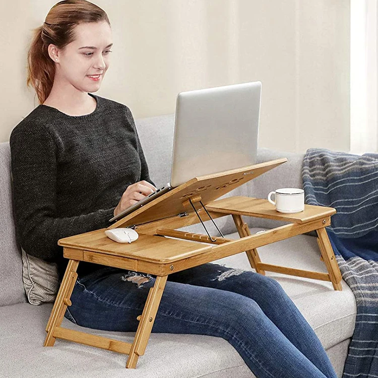 Laptop Desk Table Adjustable Bamboo Foldable Breakfast Serving Bed Tray