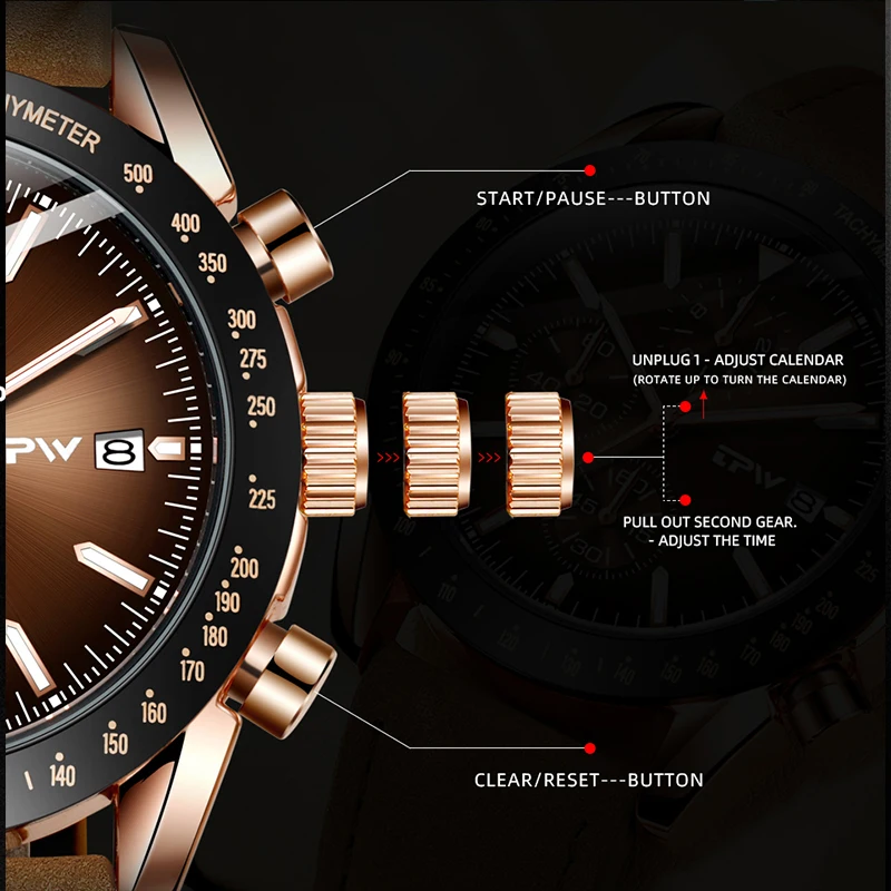 Wholesale Multi function Stainless Steel Calendar Brand Leather Quartz Watches For Men Luxury Wristwatch Montre Homme