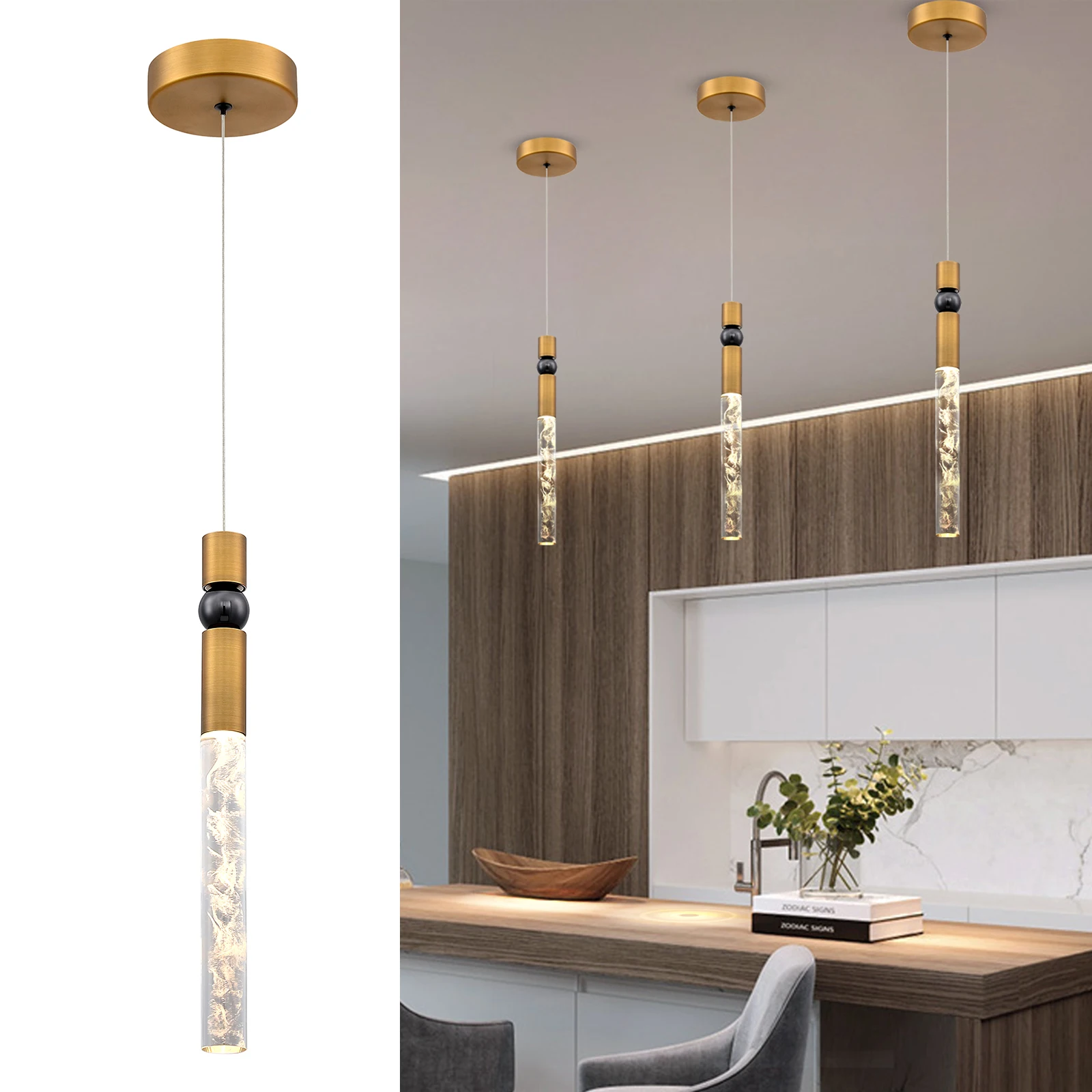 Single LED Pendant Chandelier Light Black Brass Crystal Pendant lamp for Coffee shop