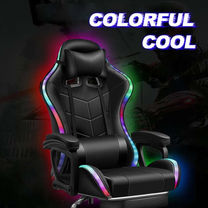 Manufacture Ergonomic Swivel playing chair RGB Adjustable PU Leather massage computer game chair silla gamer