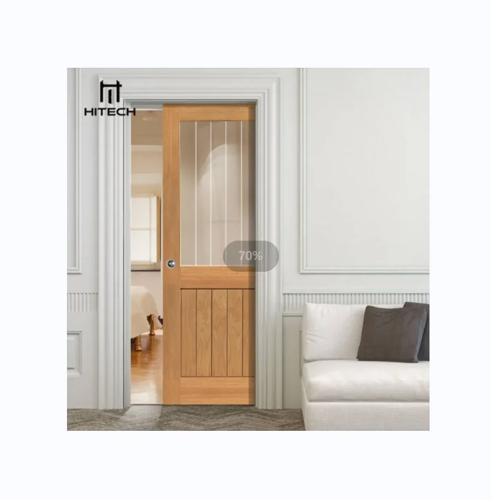 Hitech Soundproof Sliding Solid Wood Glass Modern Interior Fire Rated Pocket Door for home