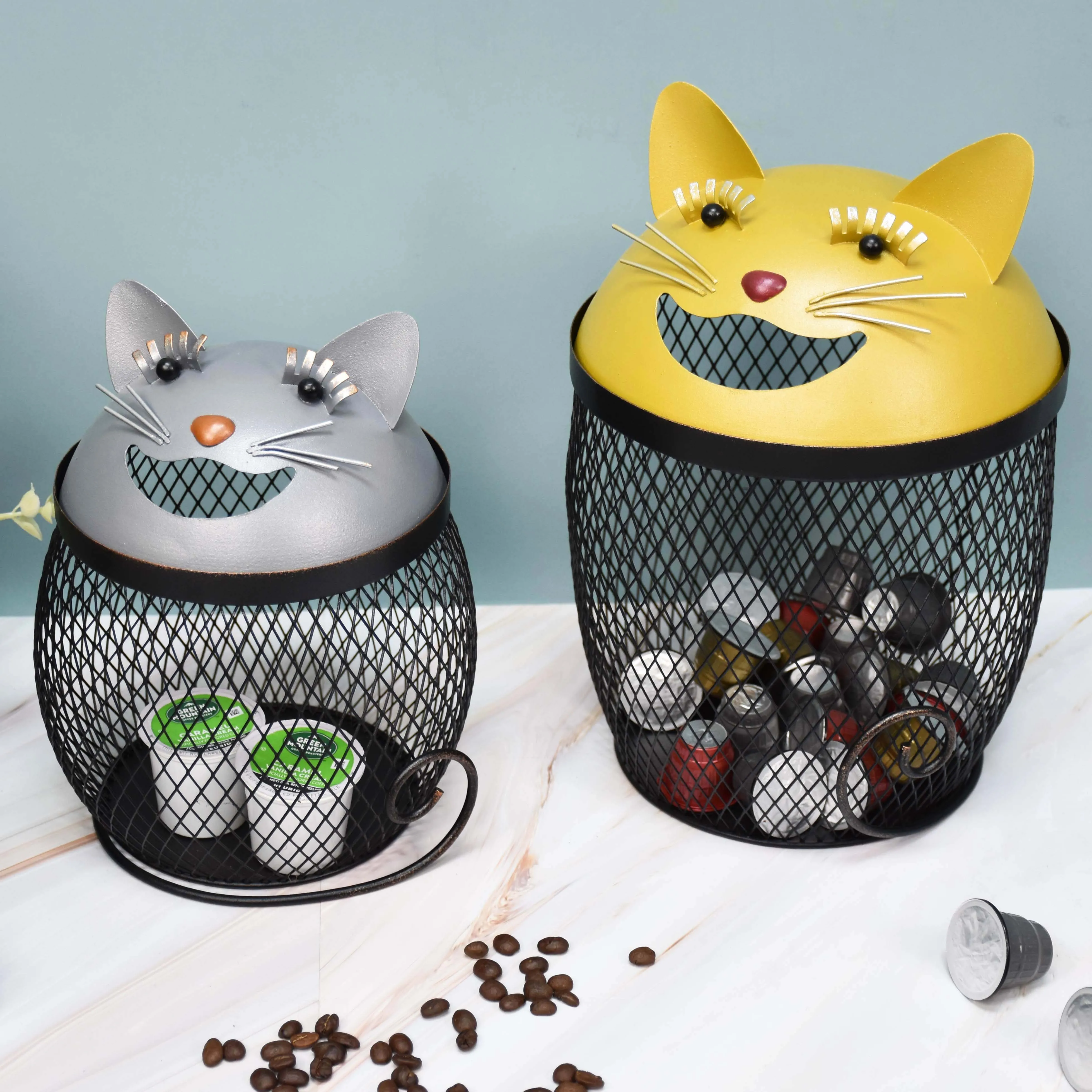 Kitchen Home Office cute animal figurine Large Capacity K-cup coffee capsule container Metal coffee pod storage organizer holder
