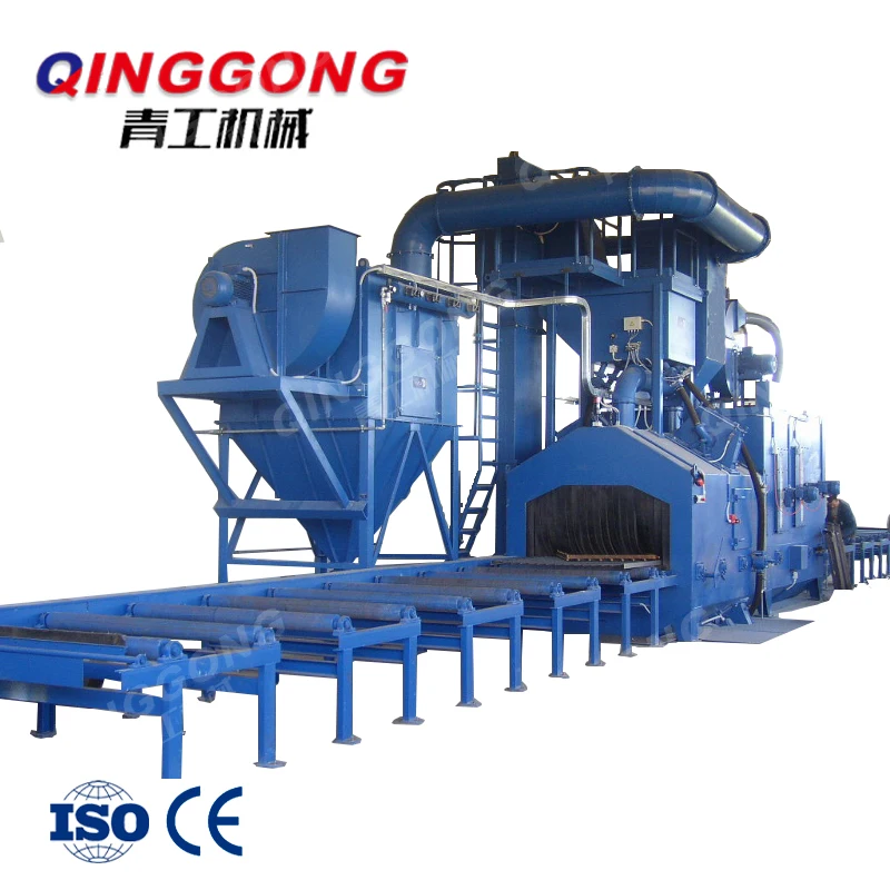 metal steel multiple structure workpieces surface cleaning pass through type roller conveyor shot blasting machine