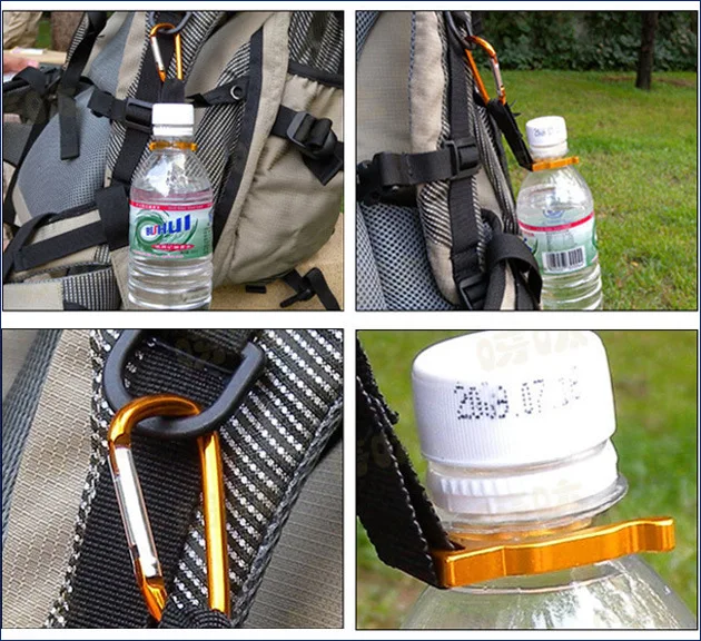 Outdoor Aluminium Carabiner Water Bottle Holder Hook with Compass