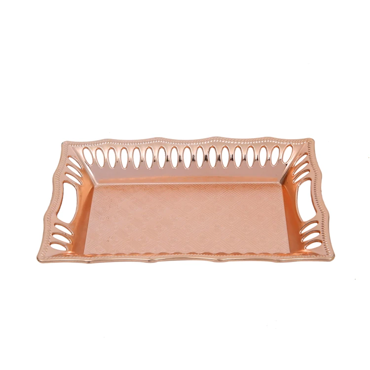 Wholesale Personalized Custom Edge Hollow Copper Color Plastic Food Stackable Rectangular Plastic Tray For Food Cart