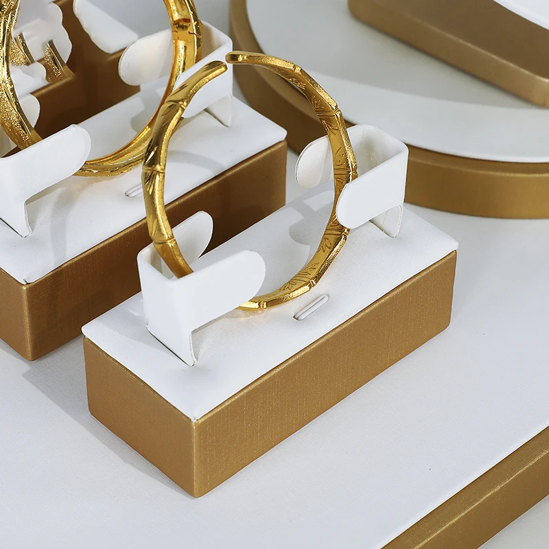 Jinsky белый pu кожа ювелирные изделия стенд кольцо держатель ожерелье дисплей набор ювелирных изделий