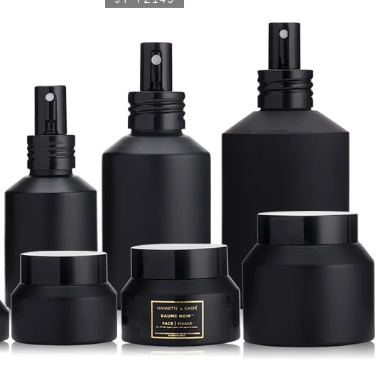 Matte Black Glass Bottle with Lotion