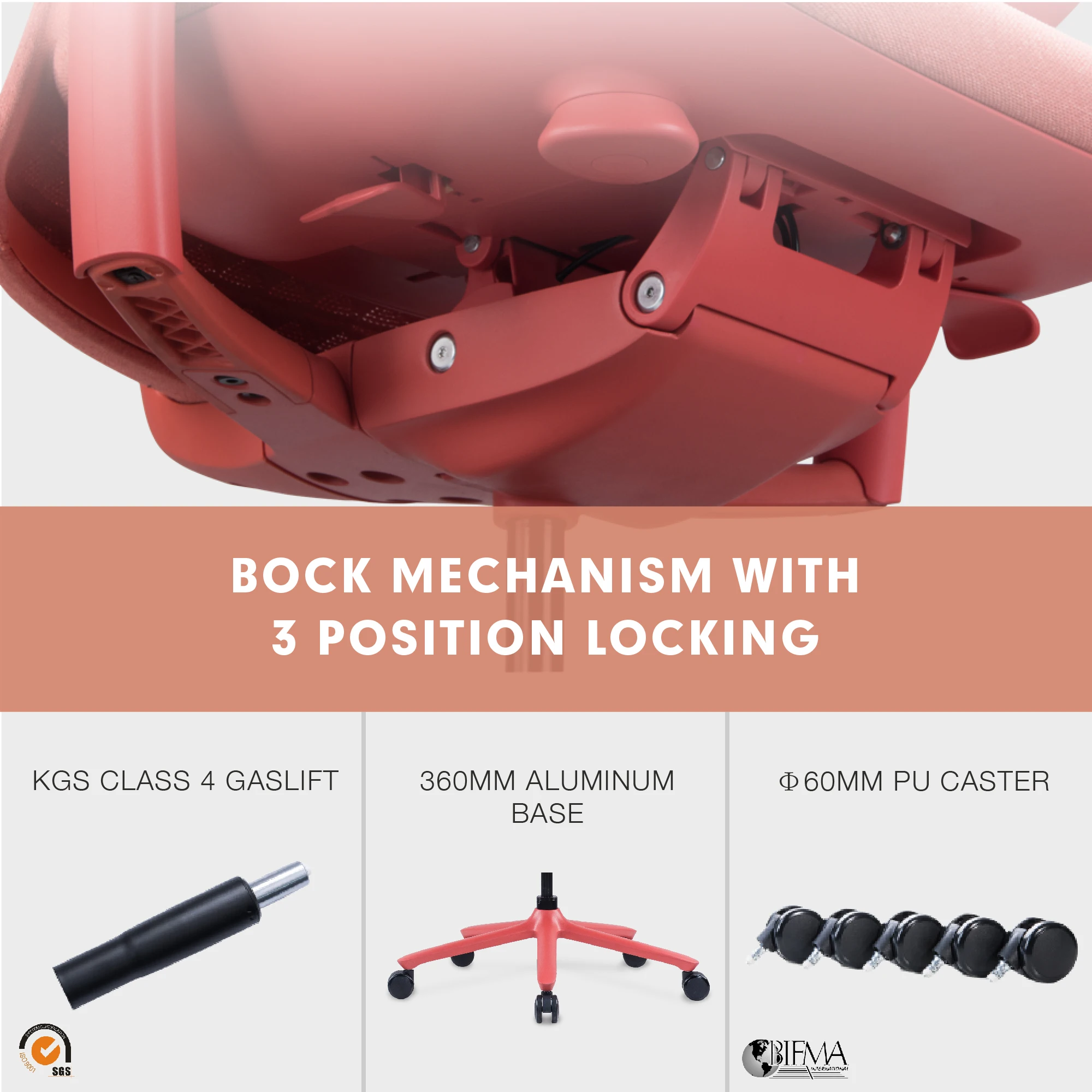 Pink Executive Women Office Revolving Chair With Lumbar Support 3 Posistion Locking 5 Position For The Tension