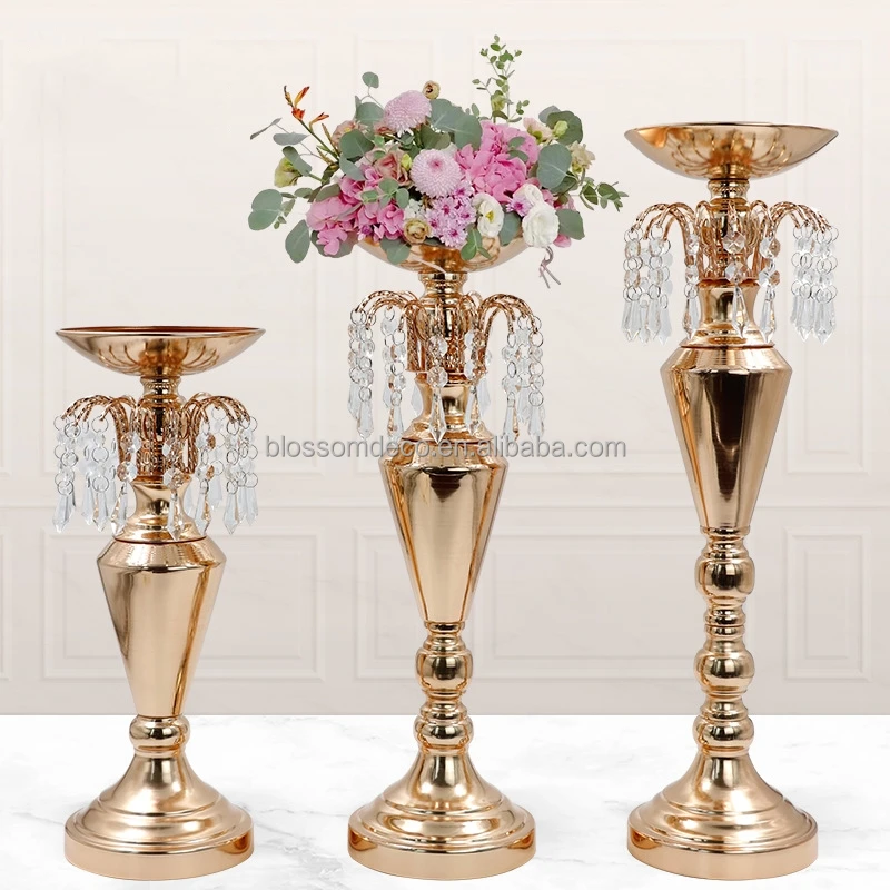 Shiny Crystal Gold Flower Stand Candlestick Vase wedding centerpieces & table decorations