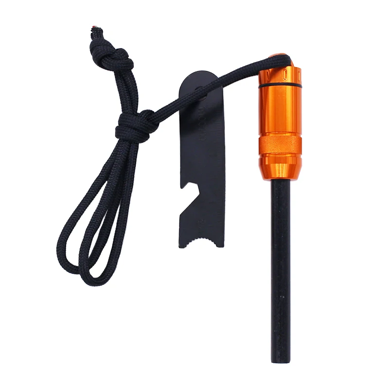 Custom Logo Outdoor Survival Aluminum Alloy Fire Starter with Storage Capsule