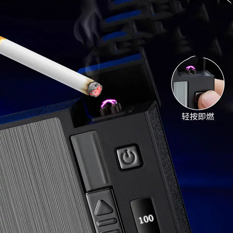 Aluminum Alloy Dual Arc USB Rechargeable Cigarette Case 20 Cigarette Case Lighter