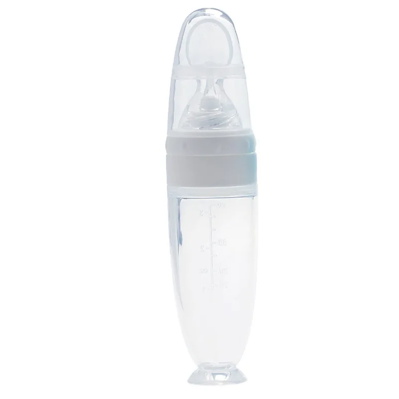 Custom food Supplement Flexy Spoon squeezable silicone baby feeding bottle