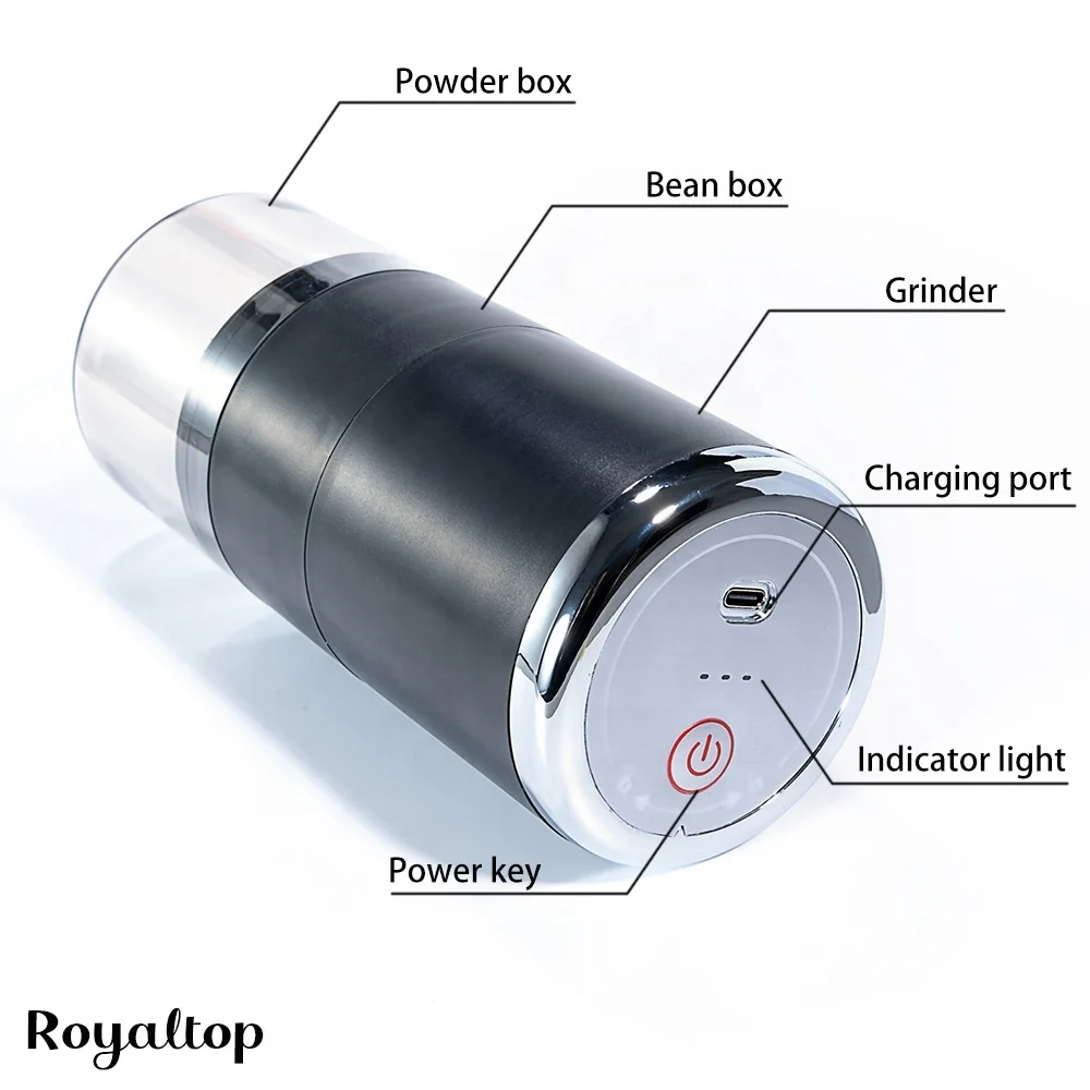 Custom Logo black USB rechargeable espresso electric grinder 3.7V mini electric coffee grinder with automatic stop function