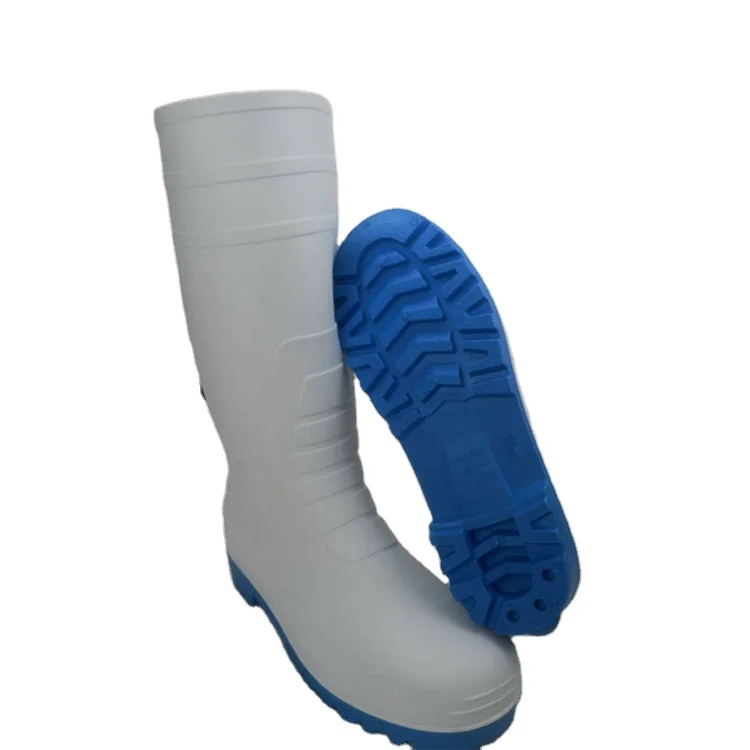 CE certification PVC nitrile boots white upper and blue shoes steel toe safety work rain boots