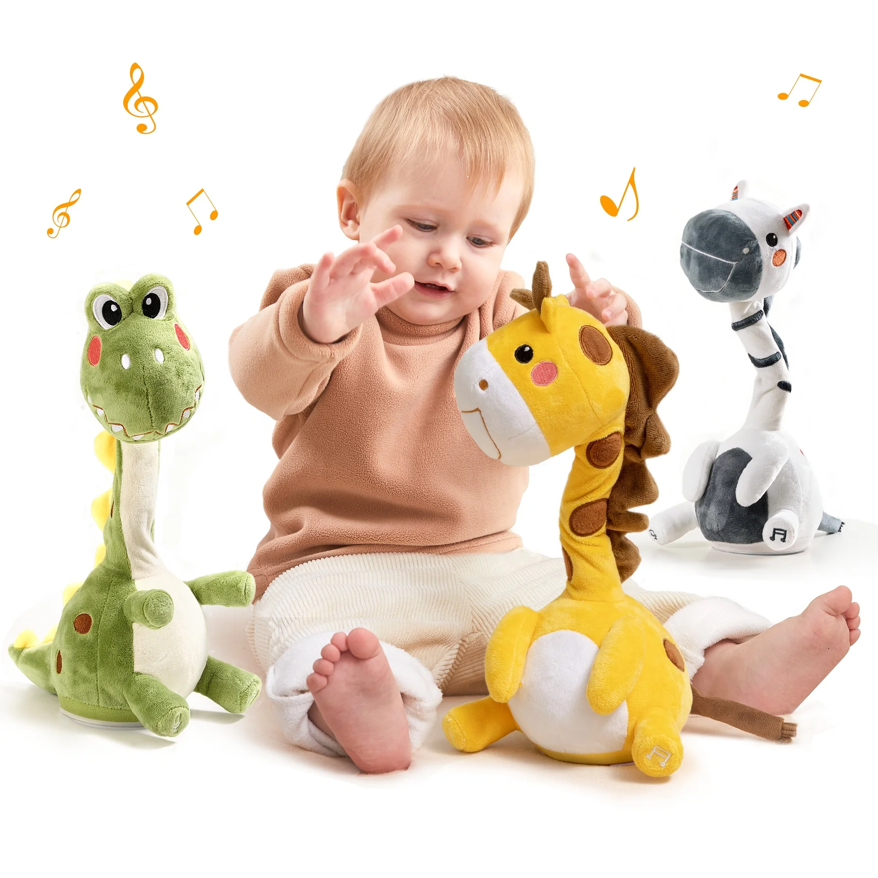 Tumama Kids Sensory Music Toys Plush Animals Giraffe Dancing Baby Toys Talking Recording Dinosaur Twisting Musical Toy for Child