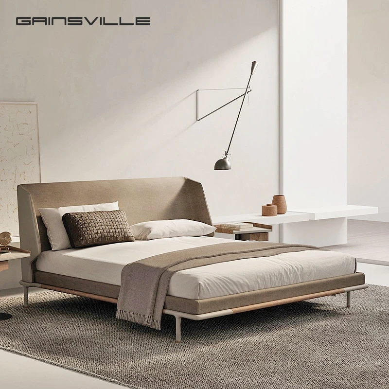 New Design King Bedroom Sets Italian Style Upholstered Bed Comfortable Fabric Bed Frame With Hardware