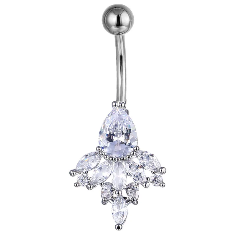 Sexy Gold Silver Color Stainless Steel Crystal Belly Button Piercing For Women Girls CZ Zircon Angel Tears Belly Button Ring