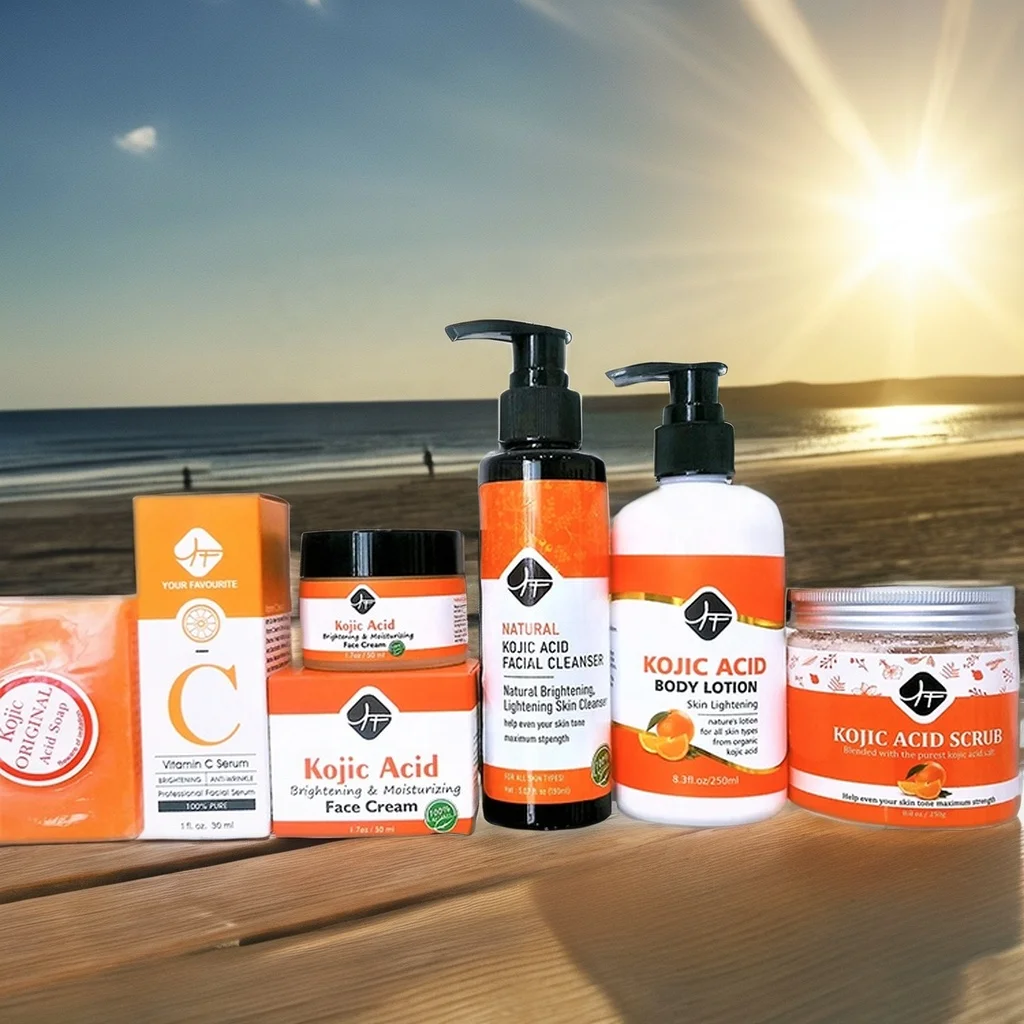 Best &Hot KOJIC ACID FAMILY SET Private Label Natural For Glowing Skin KOJIC Soap Serum  BODY Lotion /SCRUB/Wash Skin Care Set