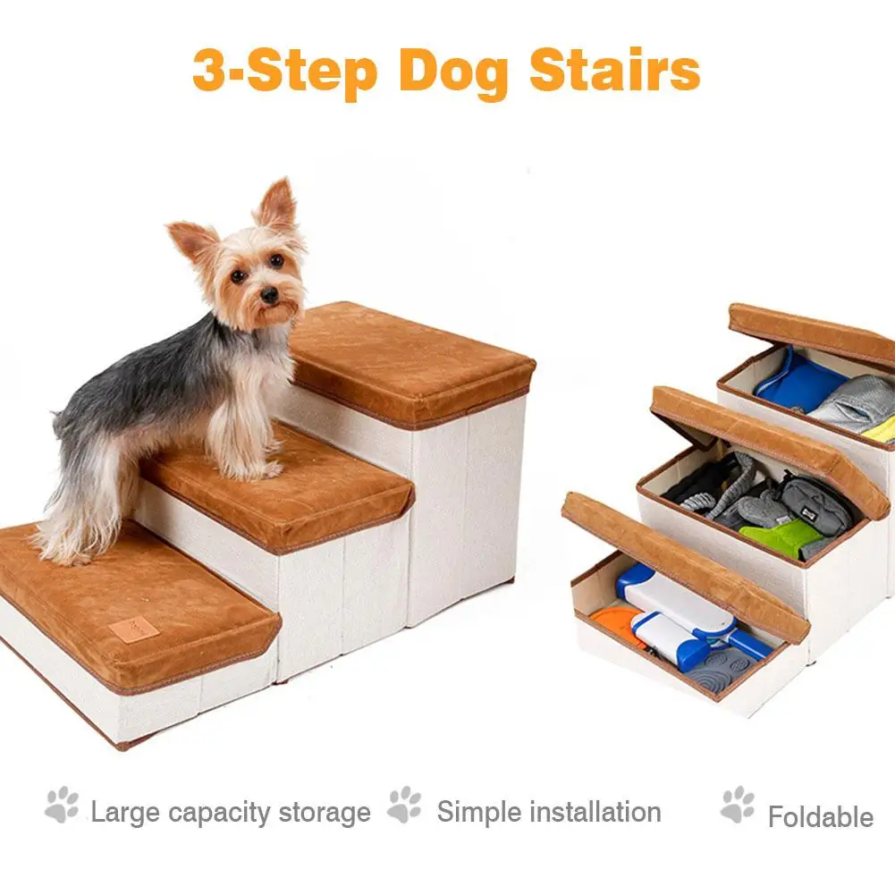 3-Step Storage Style Foldable Pet Stairs Indoor Pet Ramp