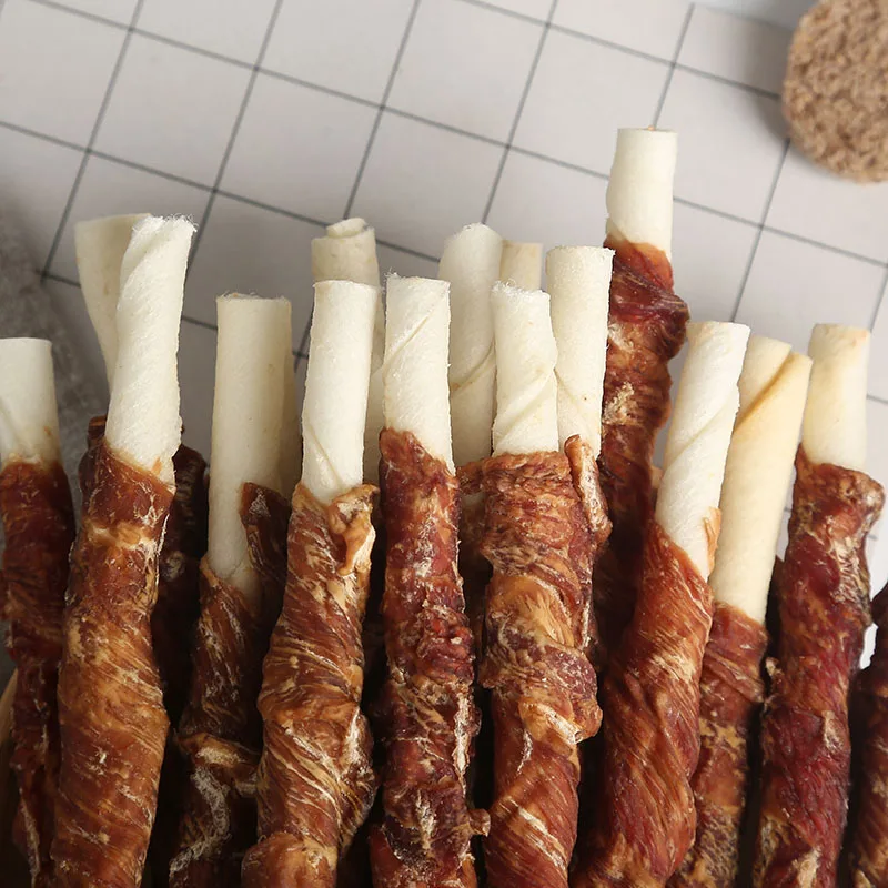 Factory Outlet Rawhide Stick Wrap Duck meat /Chicken meat 12cm 10-12g Wholesale More pet food dog treats