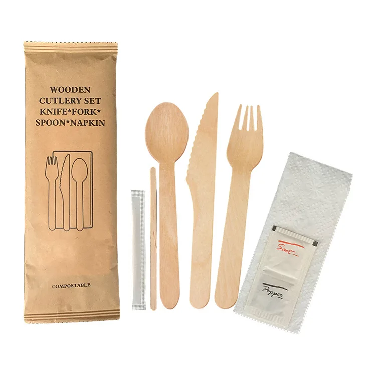 110 140 160mm Eco Friendly Disposable Cutlery Set made of wood  flatware for parties includes knife fork spoon tableware