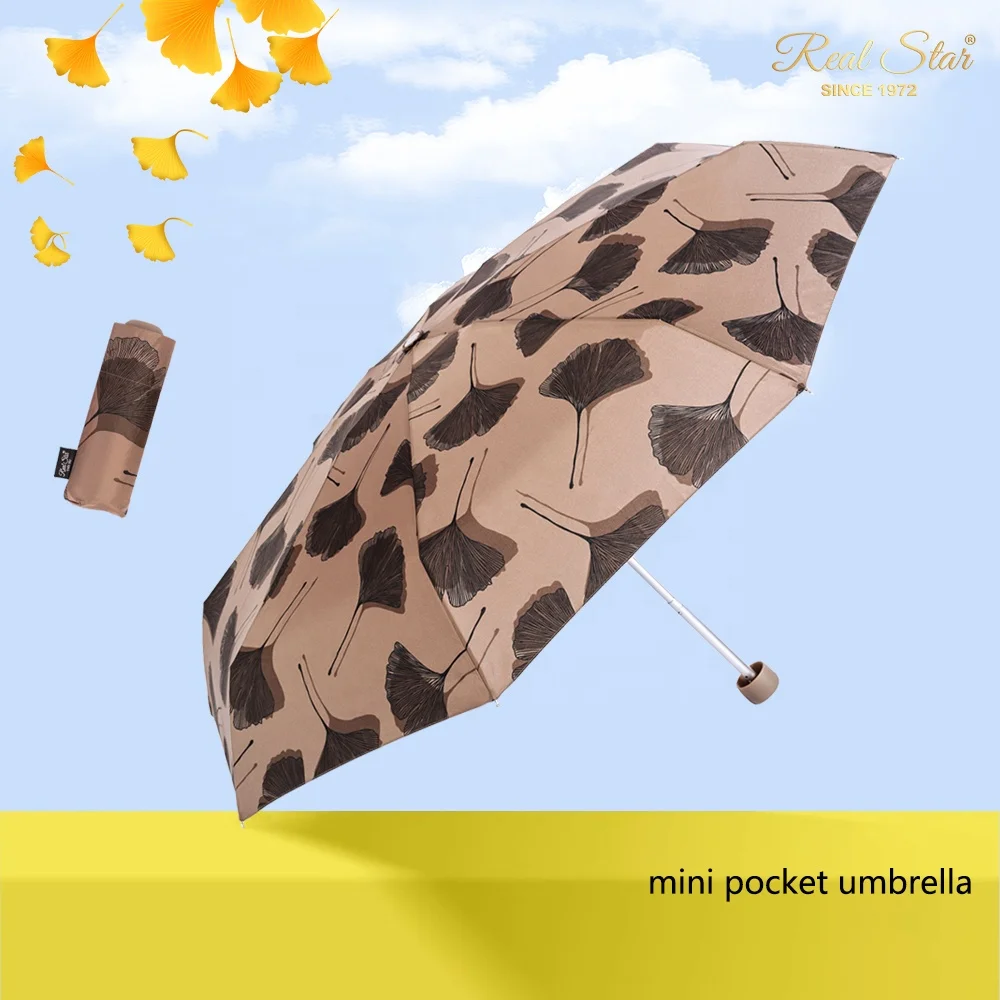 RST light small travel  wholesale ladies folding leaves printing 5 fold mini umbrella