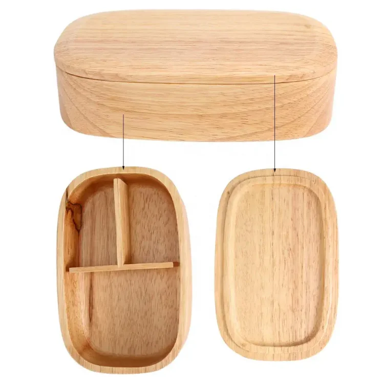 3 compartment eco friendly  wood bento lunch box well made durable  bamboo lunch box