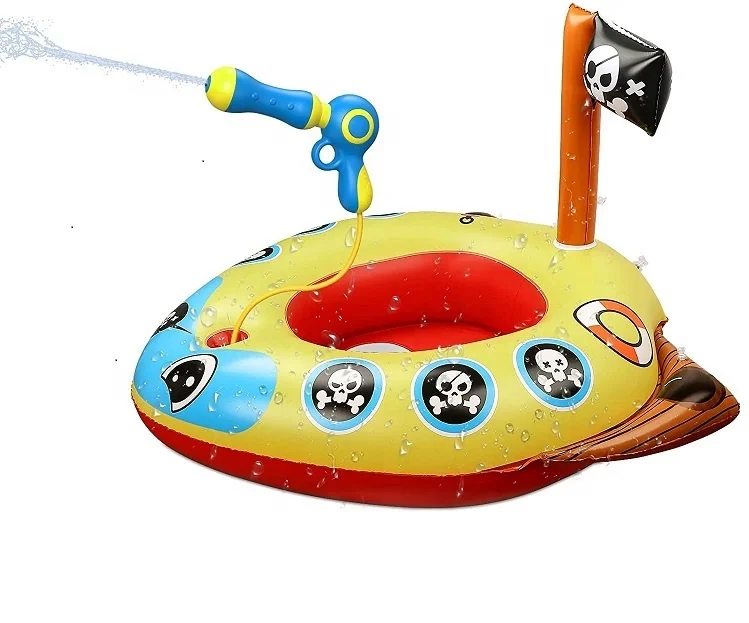 Inflatable PVC Pool Float with Built-in Water Gun Kids 3+ and Family Summer Fun Pirate Boat Swimming Pool Toys for Parents