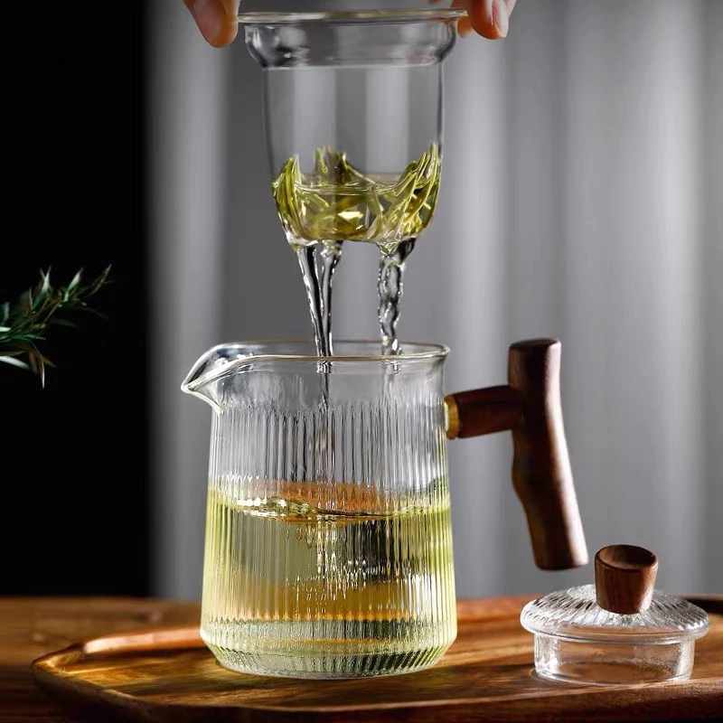 striped cylindrical glass teapot  mini glass teapot