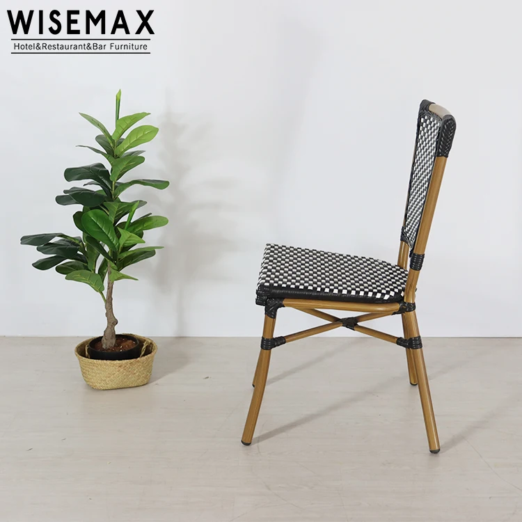 WISEMAX FURNITURE cheap french cafe set bistro chair aluminum frame black PE rattan for balcony
