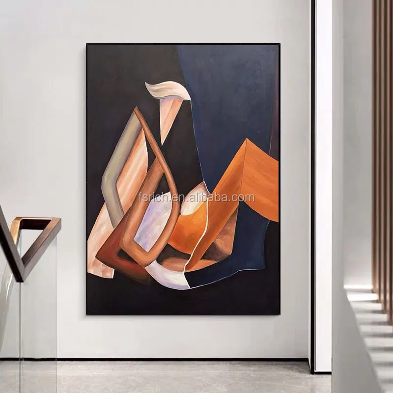 Pure Hand-Painted  Porch Vertical Version Abstract Black And White Modern Light Luxury Wall Corridor Painting Textured Wall Art