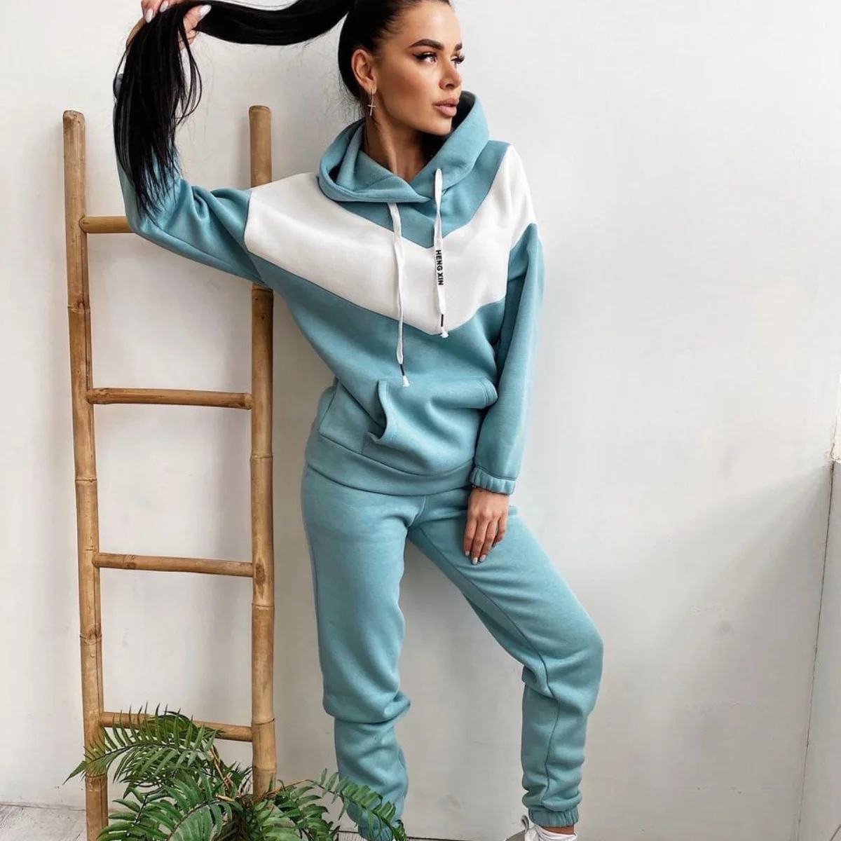 Women Fall Casual Plain Loose 2 Pieces Jogger Sweatshirt sweatpants and hoodie women sweatsuit set tracksuit